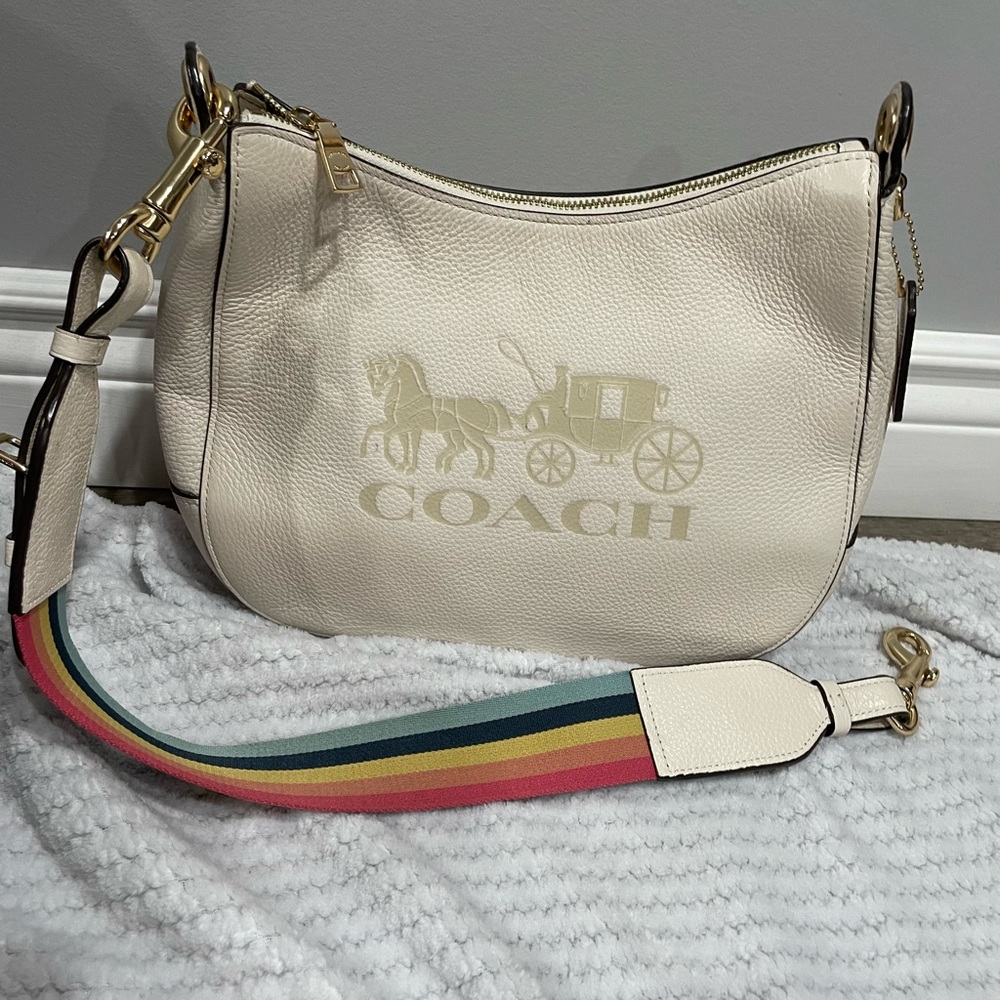 Coach Ivory Shoulder Bag with Multicolor Strap